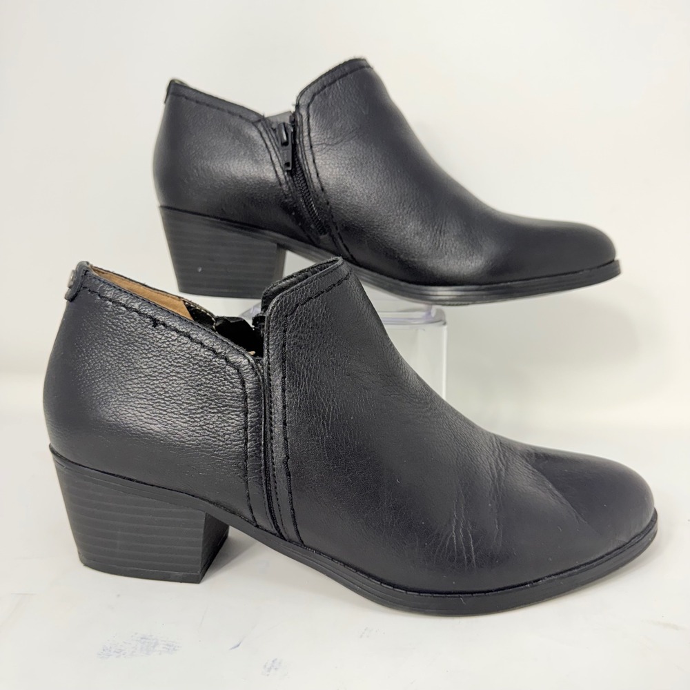 Naturalizer Zarie Black Leather Ankle Boots Block Heel Side Zip Womens 10M